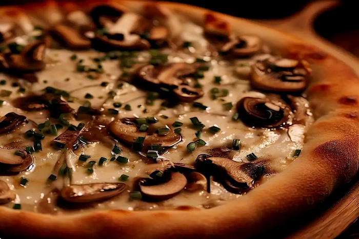 Pizza champignons, provolone et ciboulette