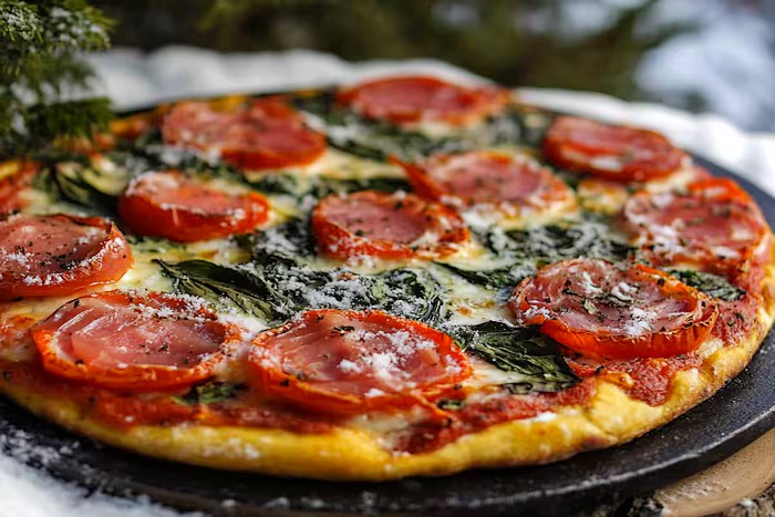 Pizzas sur tortillas avec sauce tomate maison, tomates confites et pesto