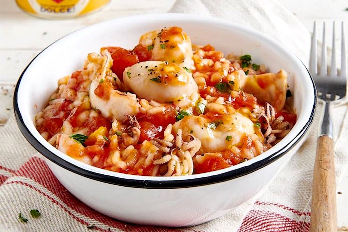 Risotto à la pulpe de tomates et seiche
