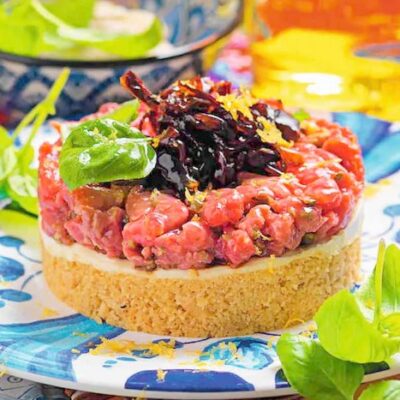 cheesecake - taralli - robiola- tartare - oignons caramélisés
